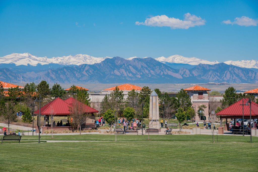 Westminster, MAY 5: Building with snow mountain as background on MAY 5, 2017 at Westminster, Colorado
